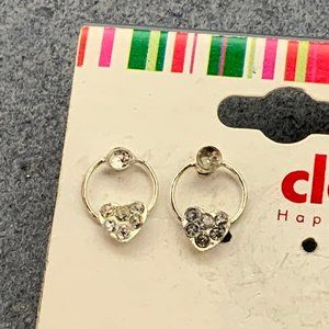 Claire's Rhinestone Pierced Earrings Heart Hoop Silver Sensitive Solutions
